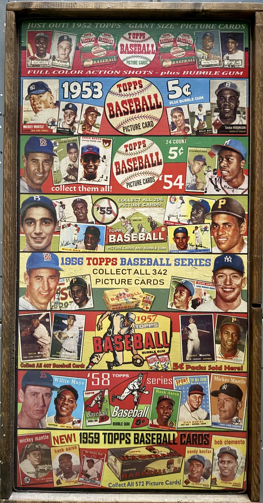 Vintage Topps baseball card store display, 1952 through 1959